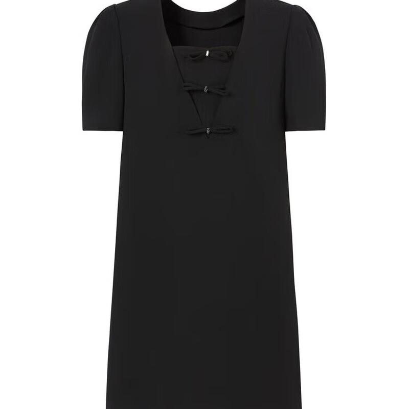 JUZI ANNACO French Retro Black Bow Acetate Midi Dress