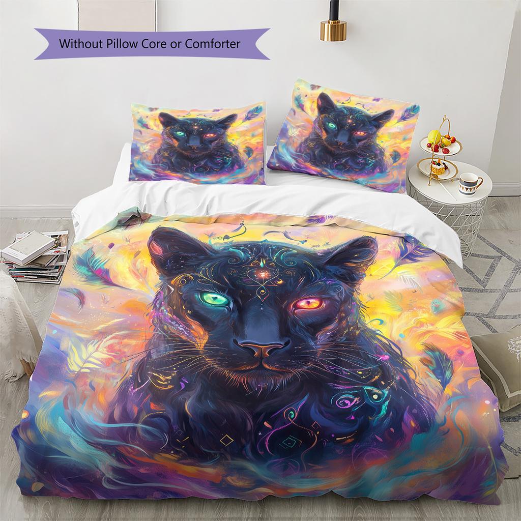 Colorful glowing leopard Pattern Bedding Quilt Set Quilt Cover Pillowcase Home Decoration Gift (1 * duvet cover + 2 * pillowcase, without core)