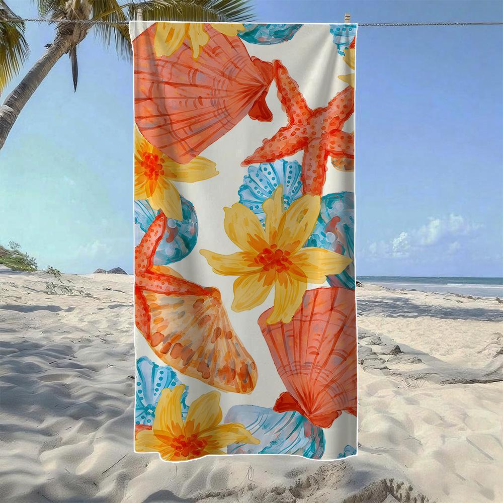 

Watercolor Seashell &Tropical Marine Creature Beach Towel, Soft Durable Quick-Drying, Ideal For Summer Beach, Swimming & Camping W40*H60(CM)
