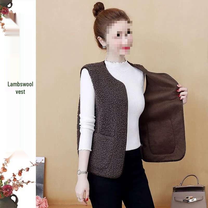 Trendy Women's Imitation Lambswool Vest Cardigan - New 2026 Spring/Autumn Sleeveless Outerwear