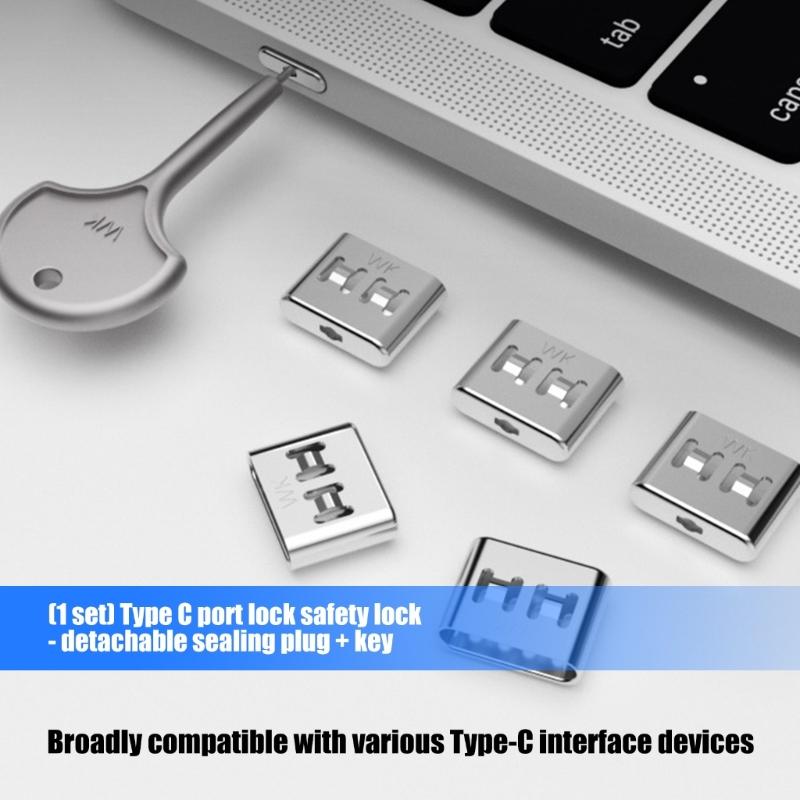 AntiTheft Type C Port Lock USB C port Blockers Data Protections with Detachable Seal Key Corrosion Resistant Metal Design