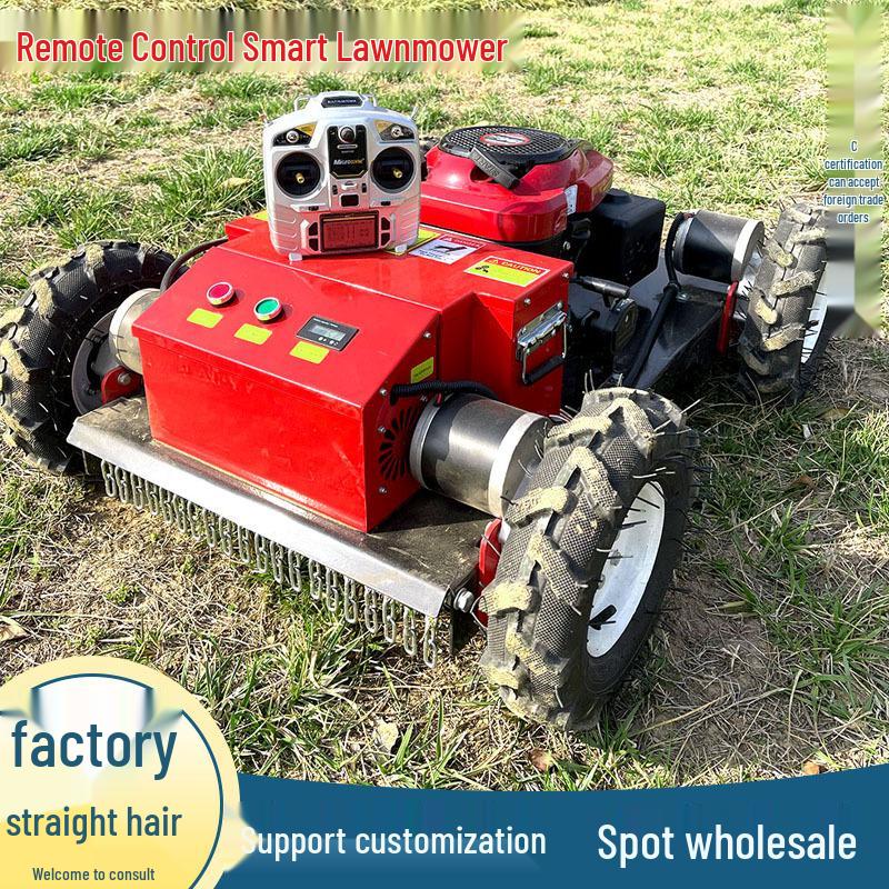 Thailand-Export HT550 Remote Control Gasoline Lawn Mower: Tracked Intelligent Grass Trimming and Weeding Machine