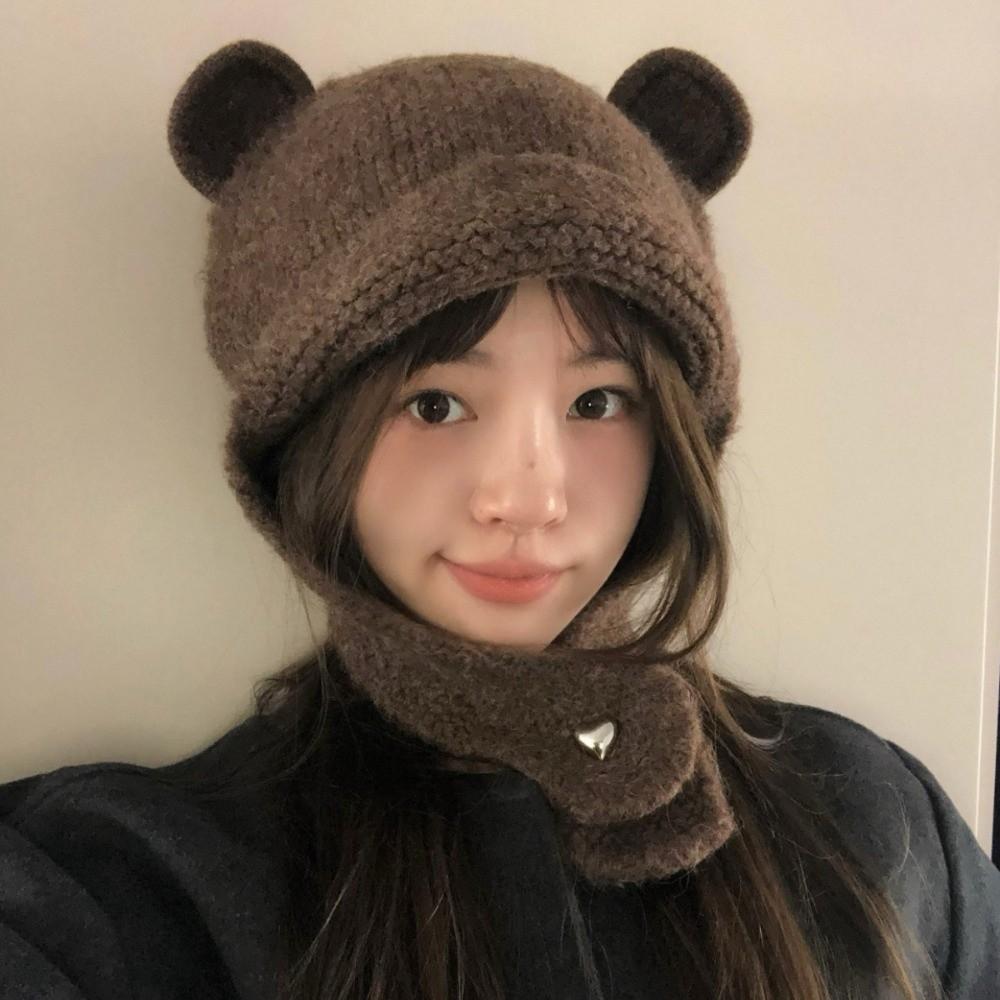 Winter Autumn Bear Ear Knitted Cap Cute Ear Protection Cap Fashion Warm Beanie Hats  Ski