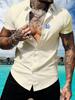 Printe Esign – Not Texture Men's Yellow and White Striped Short-Sleeve Shirt with Blue Daisy Print, Fresh and Casual Top, New Summer Fashion Versatile