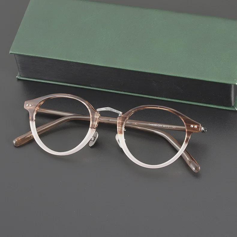 Luxurious Japanese Handmade Gold-Titanium Round Literary Style Glasses Frame for Trendy Men and Women.