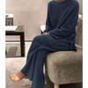 Women's Loose Fit Two-piece Suit Long Sleeve Knit Top Elastic Waist Wide Leg Pants