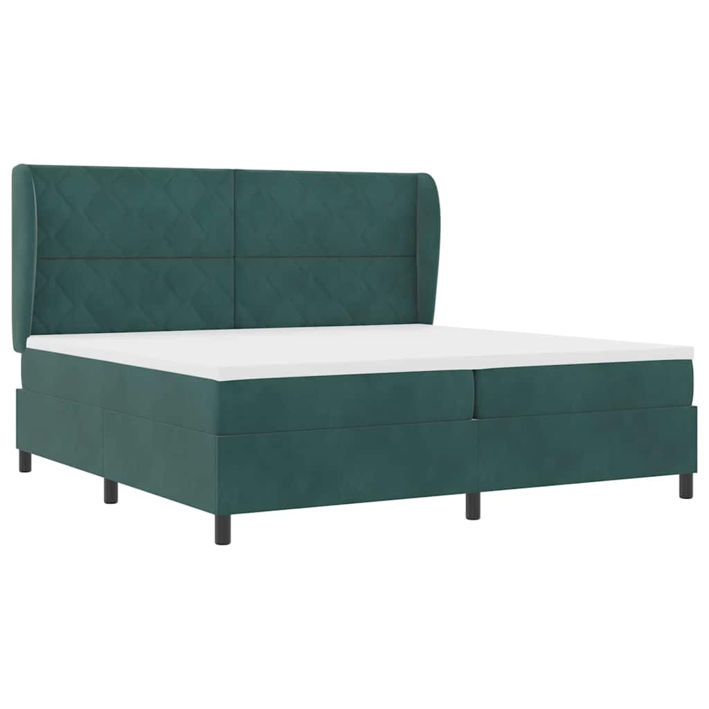 Boxspring Bed with Headboard Dark Green 200 x 200 cm Velvet