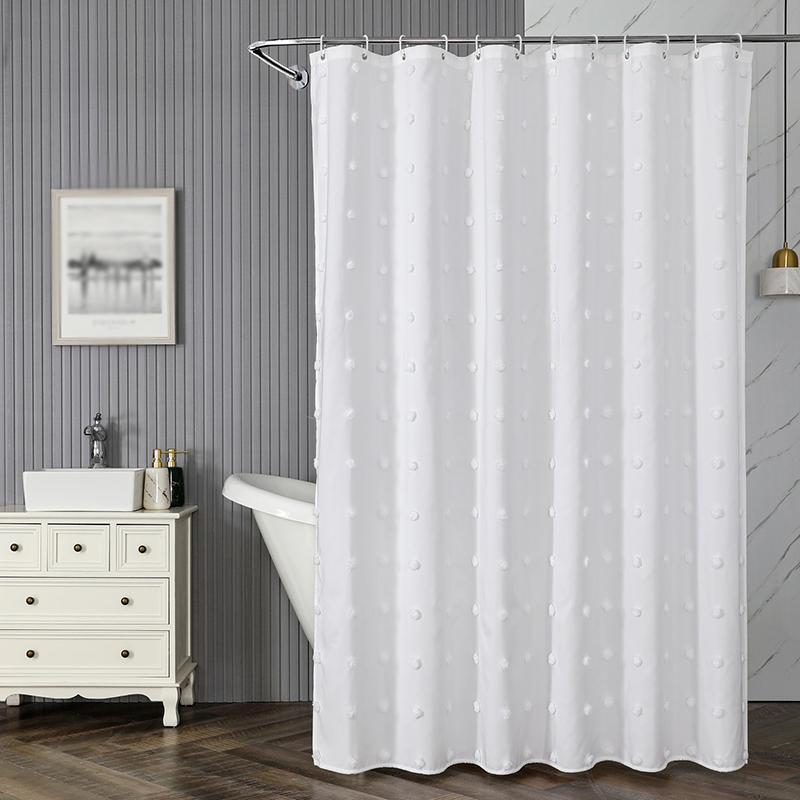 Waterproof Polyester Woven Fabric Shower Curtain White Flocking Shower Curtains for Bathroom Bathtub Bathing Cover with Hooks