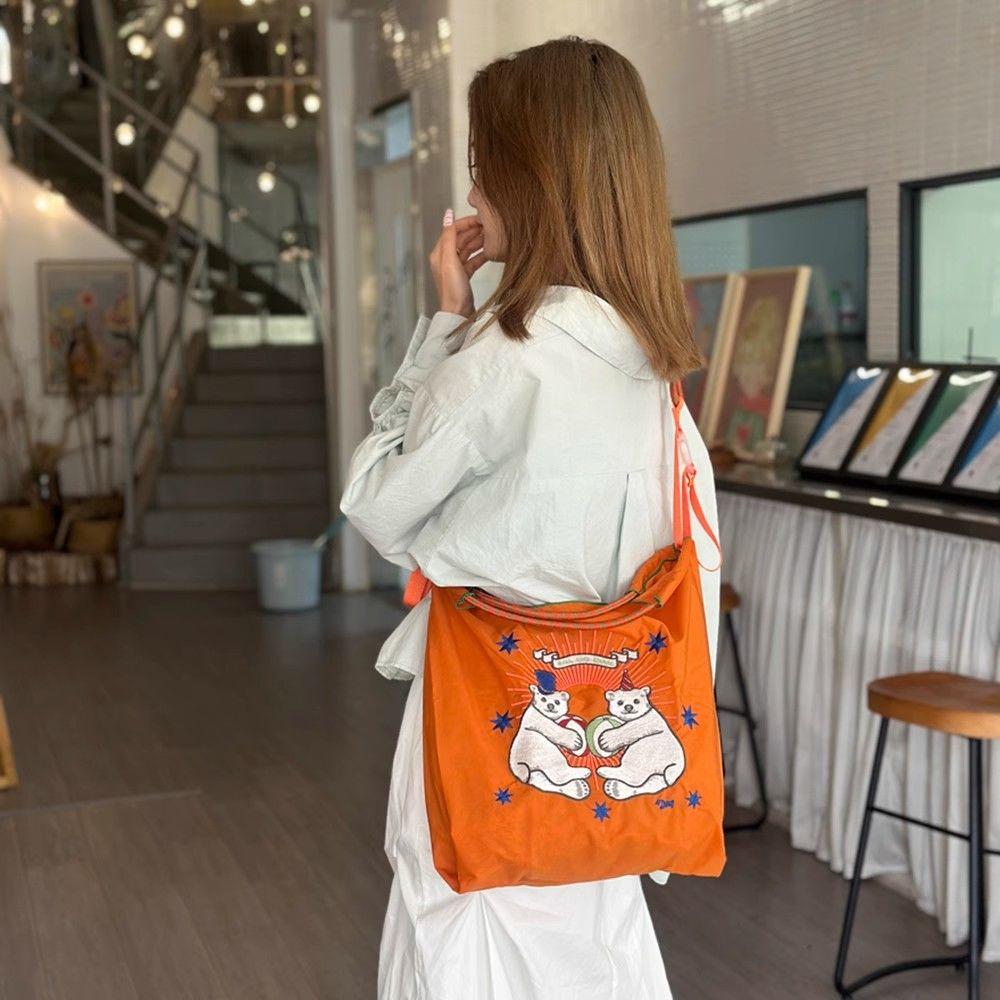 Embroidered Eco-Friendly Canvas Shopping Tote - Large Capacity Handheld/Shoulder/Crossbody Bag