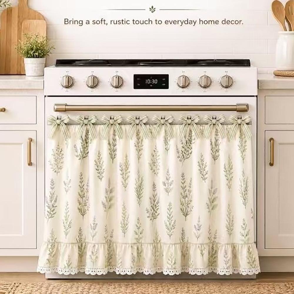 Cotton Blend Stove Cover Skirt Charming Farmhouse Stove Skirt Rustic Oven Curtain  Home