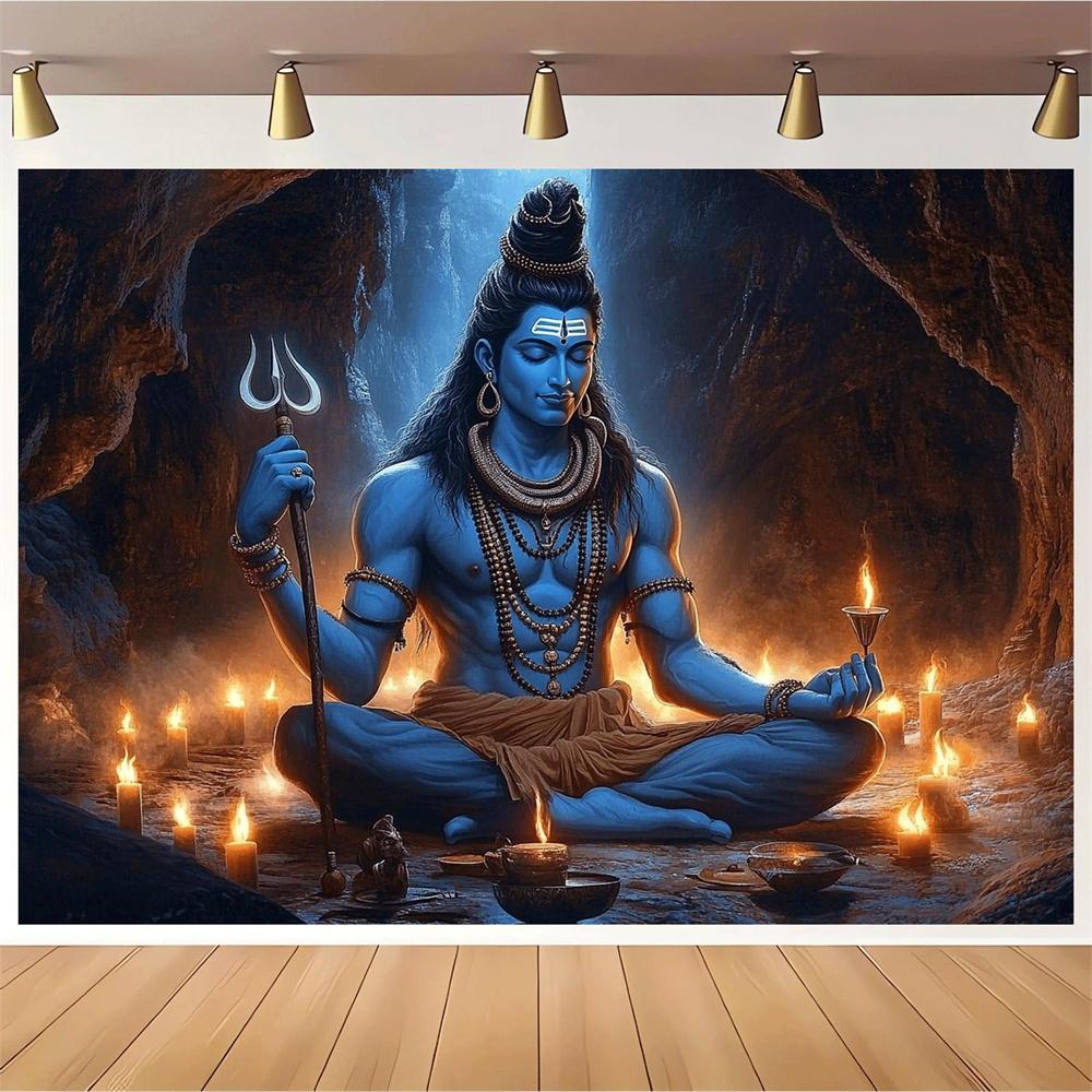 Lord Shiva Wall Tapestry Meditation Cave Poster Hindu God Decor Trishul Energy Art Wall Hanging Yoga Temple Altar Room Gift 40x60 cm