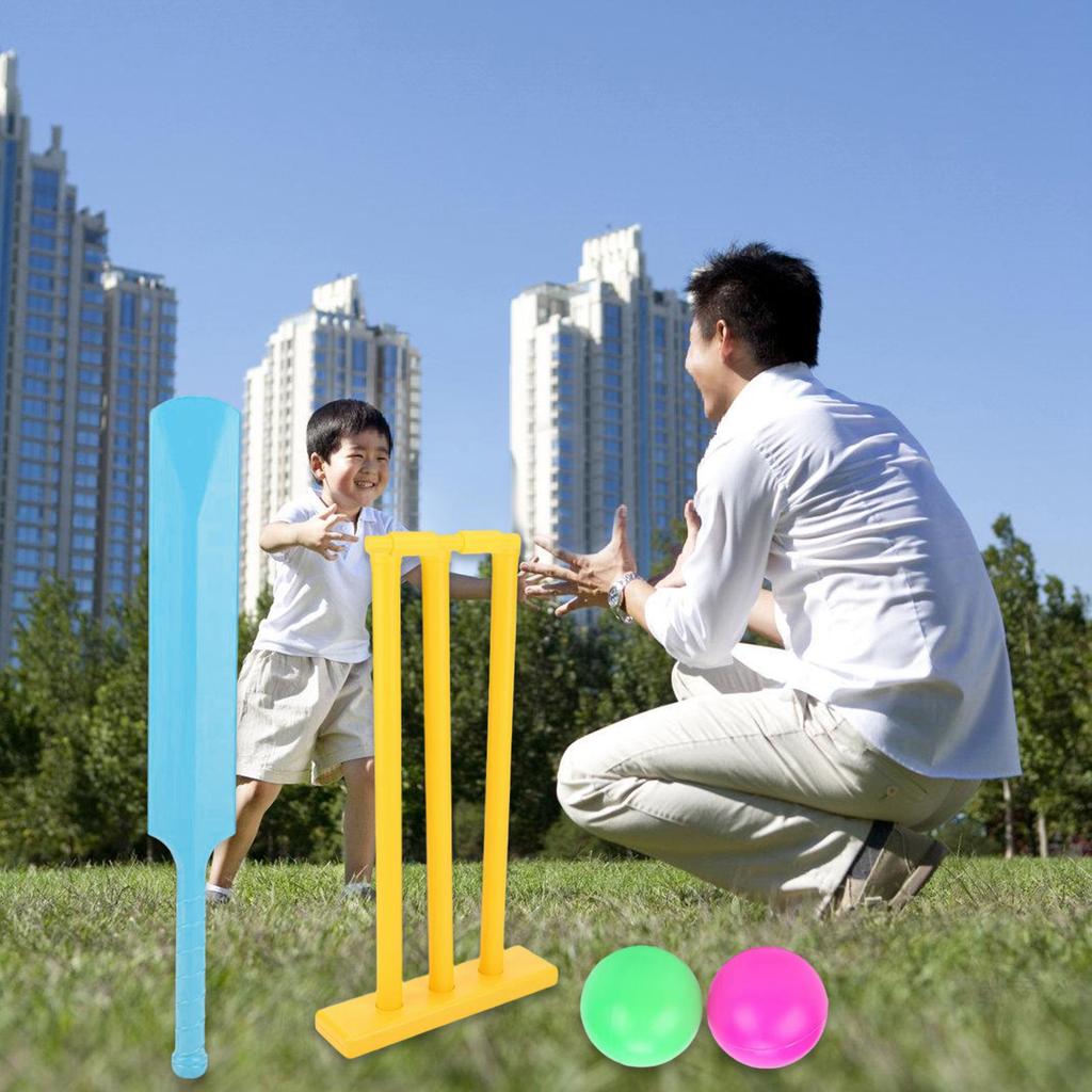 Kids Cricket Set Plastic Cricket Bat with 2 Balls and Stumps Backyard Sports Game Interactive Board Game Easy To Play