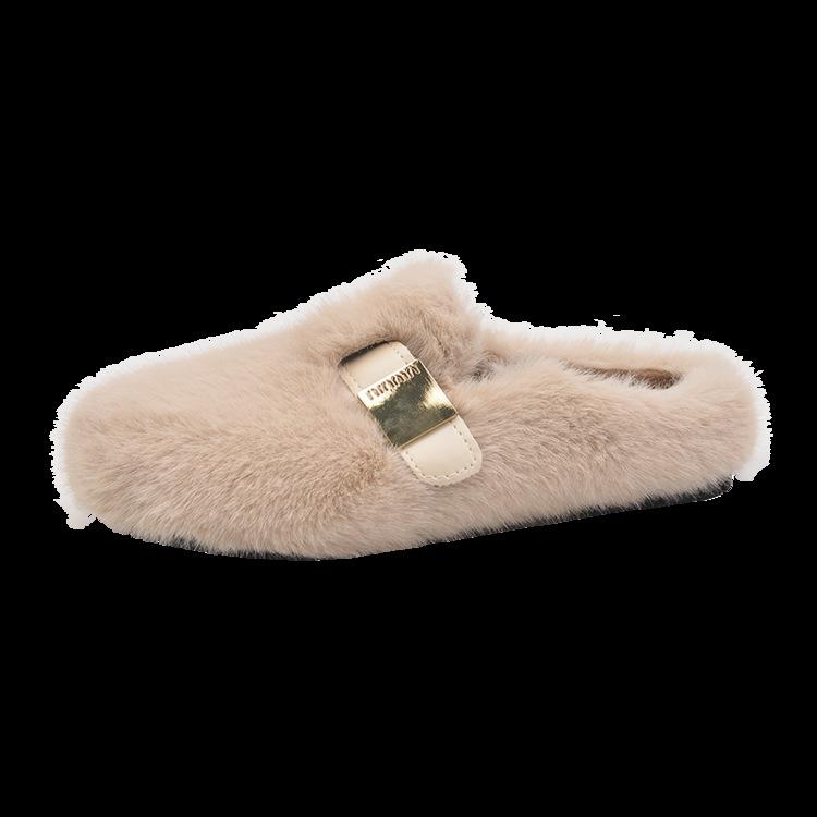 

Тапочки Mao Mao, женская одежда 2024 года, новые осенне-зимние тапочки с одной педалью из норки и плюша, хлопковые полутапочки с накладным носком 40