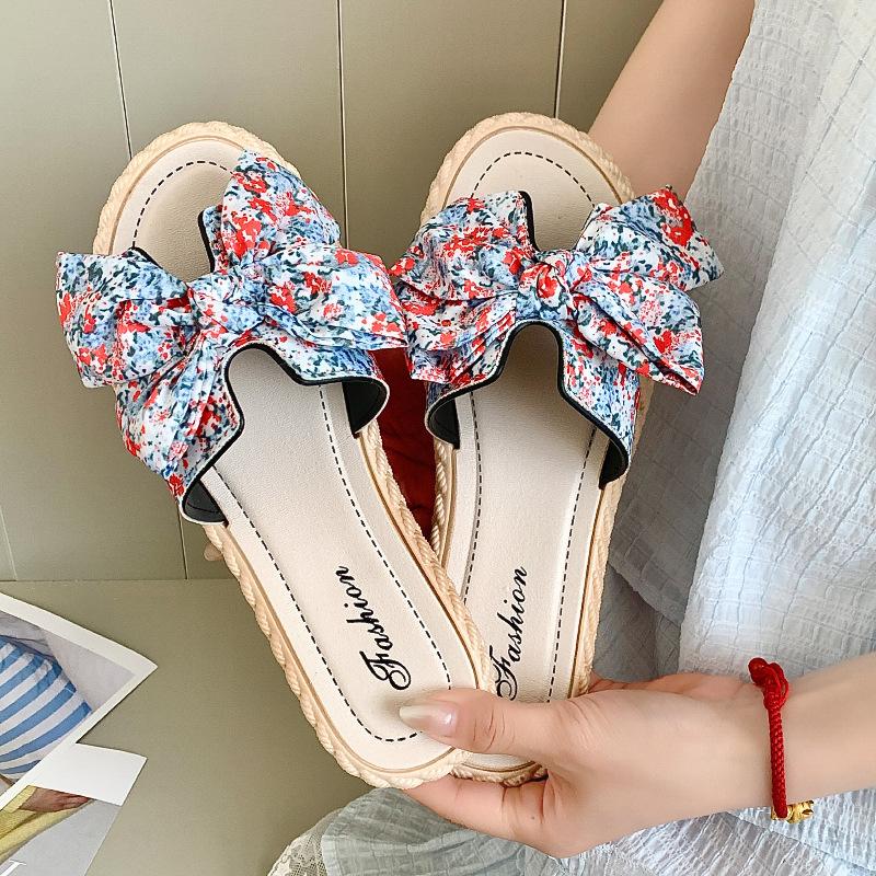 Slippers women's summer fashion versatile bow one-word outdoor non-slip beach sandals