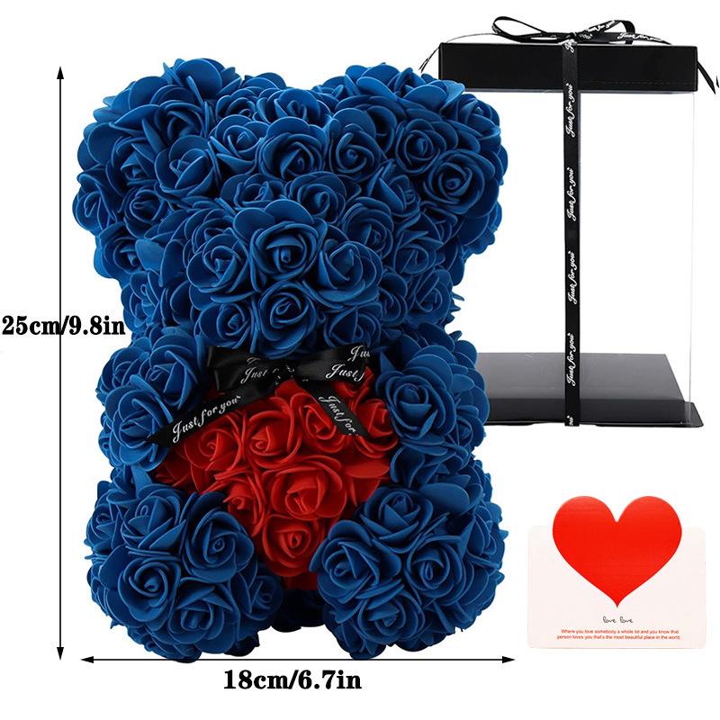 Preserved Rose Foam Bear 25cm - Valentine's Day Flower Gift Box Bouquet