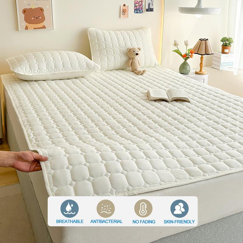 Quilted Mattress Cover Breathable Mattress Protector,Bed Sheet with Straps,Soft,Washable,Anti-Slip,Hypoallergenic, Noiseless