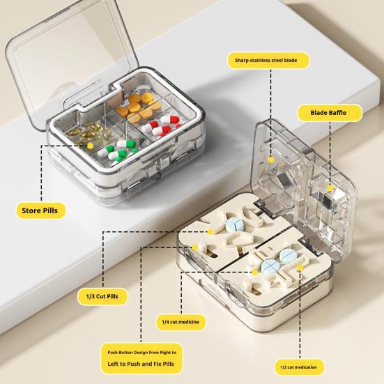 Multi-purpose Pill Cutter with Storage Compartment Double Layers Pill Splitter
