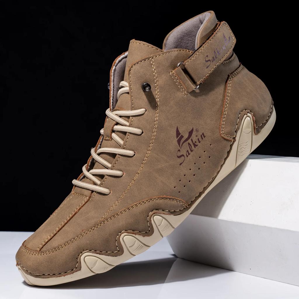 Handmade men's retro leather boots, fashionable designer shoes, outdoor boots, men's walking shoes, men's breathable boots