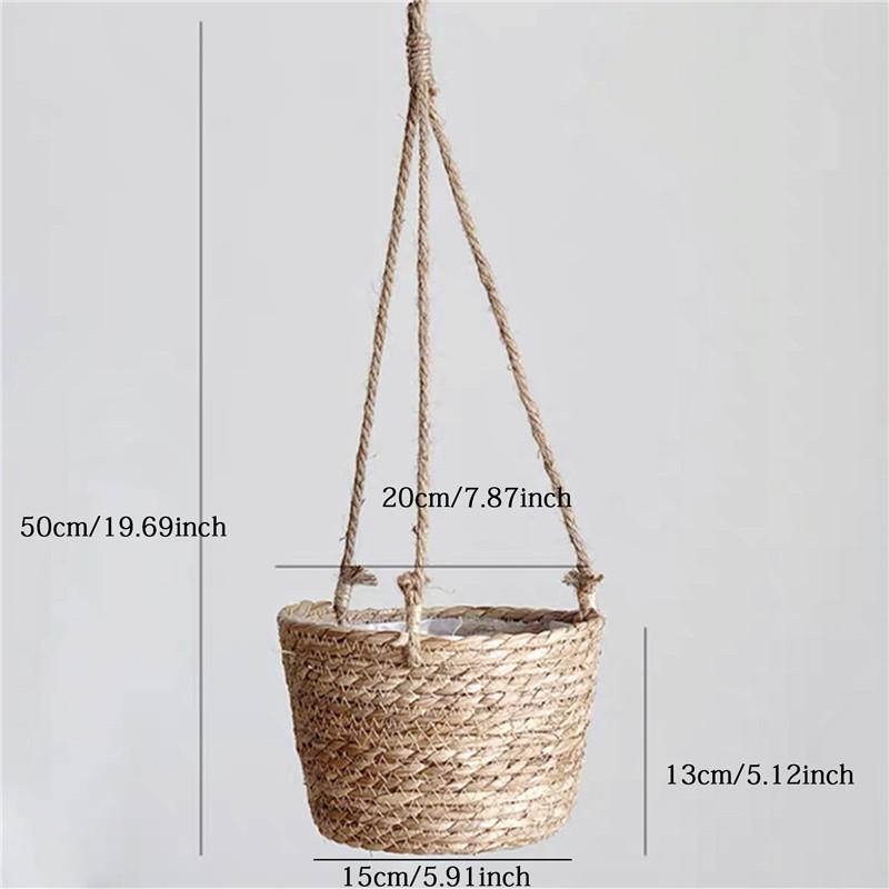 Grass Woven Hanging Flower Baskets Woven Hanging Green Plant Potted Flower Basket Cattail Hanging Flower Pots
