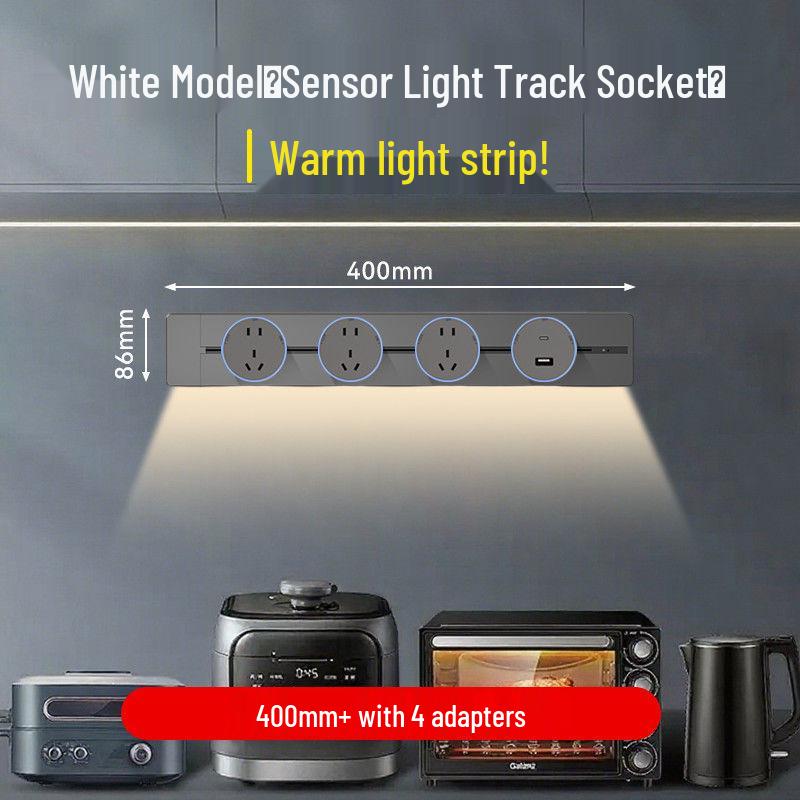 Movable Sliding Track Power Strip with Sensor Light for Kitchen & Dining Room