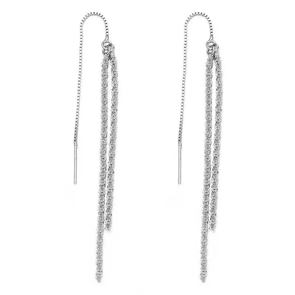 1 Pair Trend Rhinestone Long Tassel Drop Earrings Silver Color Crystal Chain Drop Earrings Shiny Bling Earring Jewelry Women