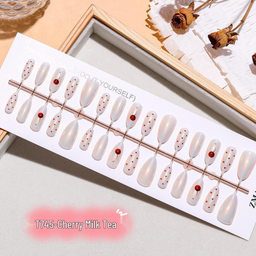 Cherry Milk Tea Almond Cat Eye 3D Aurora Polka Dot Wearable Nail Stickers