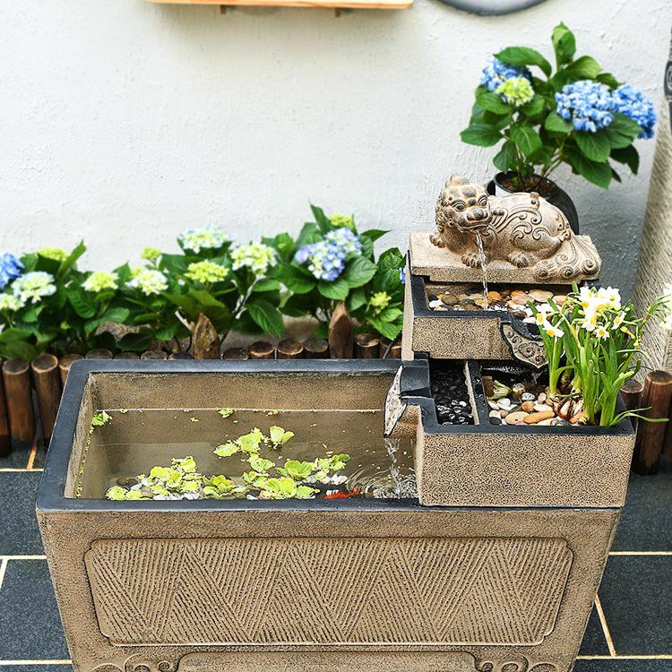 Ancient Method Resin Fish Pond: Floor-Standing Outdoor Water Ornament for Courtyard Landscaping.