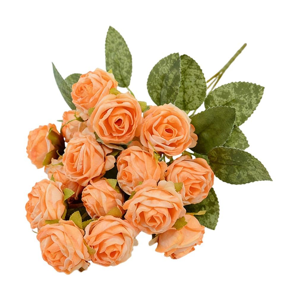 Silk Petals Rose Artificial Flowers 15 Heads Faux Flower Holding Bouquet Flower Home Decoration