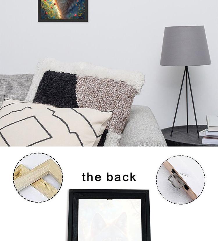 Wolf Head Canvas with Black Frame: Horizontal Hanging Decorative Painting for Living Room