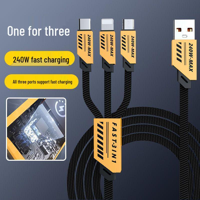 240W Fast Charging 3-in-1 Cable for Apple 13, Android, and Type-C.