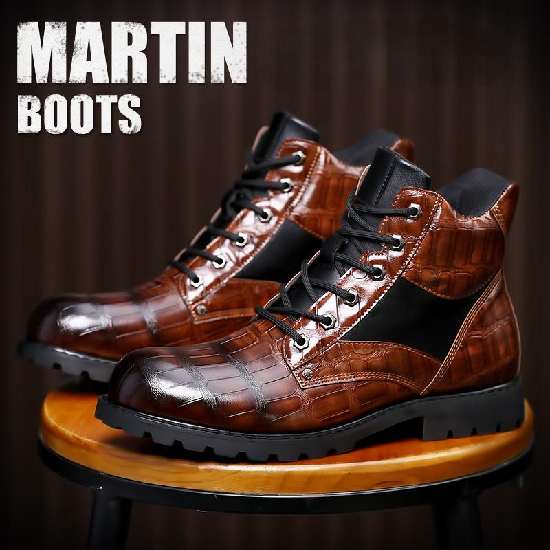 Brand Men Boots Grid Pattern Square Heel Men Ankle Boots Designer Luxury Leahter Shoes for Men Fashion Motorcycle Boots Zapatos
