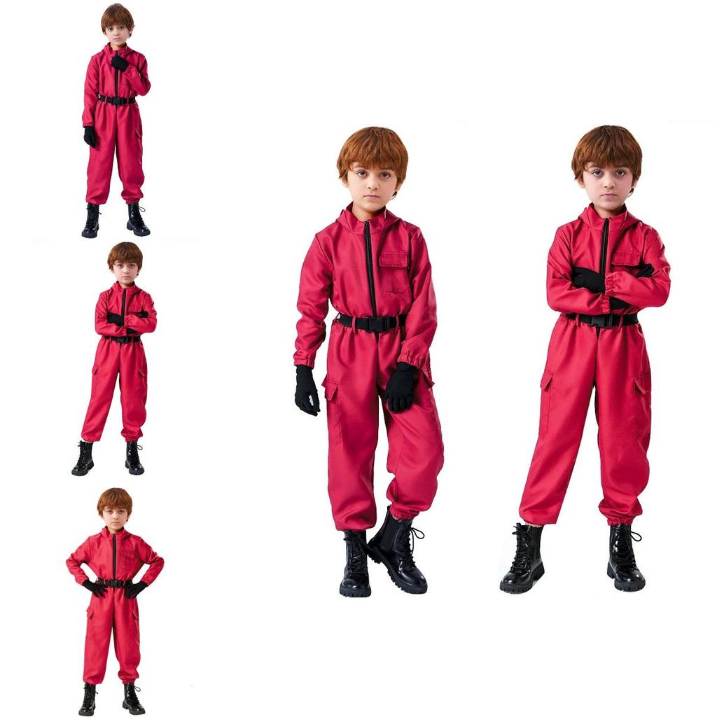 Cosplay di Squid Game Tuta Rossa in Tessuto di Poliestere per Bambine Travestimento di Halloween