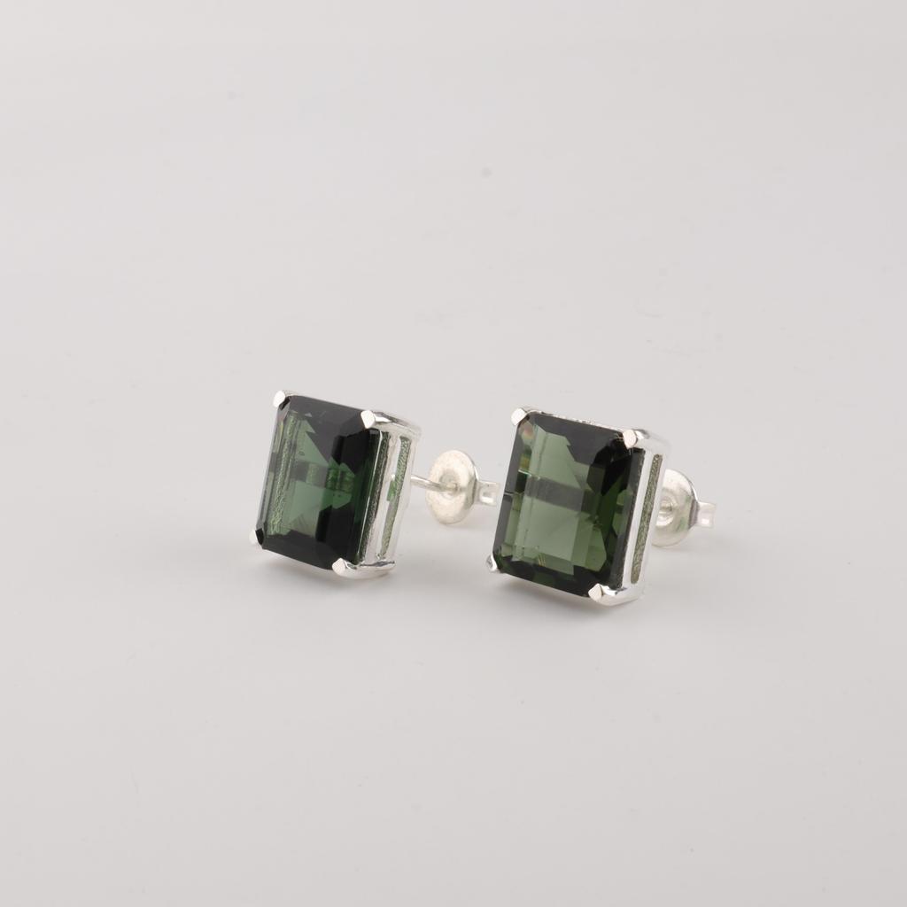 Green Tourmaline Gemstone 925 Sterling Silver Handcrafted Jewelry Wedding Stud Earrings 0.4" For Her EE-179-11