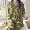 Miansilk family pajamas new national style suit loungewear fashionable new Chinese short-sleeved trousers suit thin can be worn outside