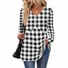 Women's Casual Fashion V-Neck Button Plaid Long Sleeve Top