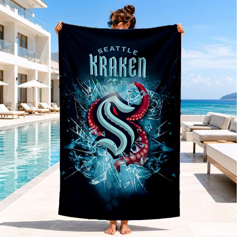 Seattle Kraken Logo Beach Towel, Super Soft Microfiber, Perfect Gift for Her/Him, Birthday, for Pool, Beach, Travel, Decor Beach Party