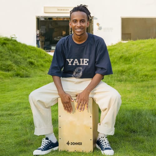 Donner Cajon Percussion Instrument, Full-Size Wooden Box Drum with Guitar Strings, Cajon Bag, Rubber Feet, and Strings, Elegant Birch, 30*30*48cm (DCD