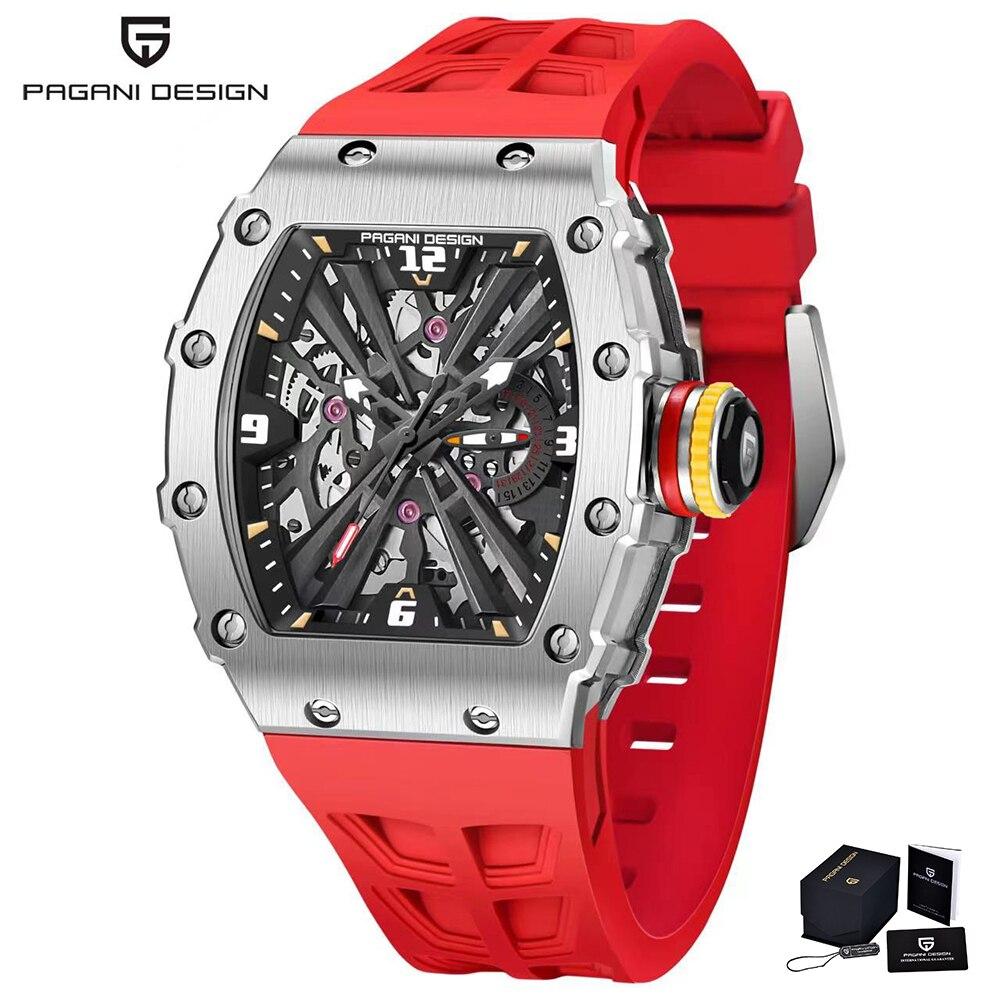 New PAGANI DESIGN Men's Quartz Watches VH65 Skeleton Dial 100M Waterproof Sport Rectangle Sapphire Glass Watch for Men