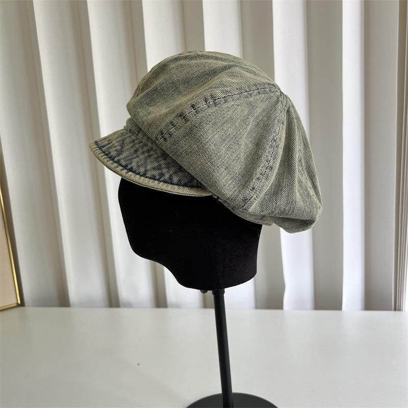 Washed and Old Denim Slim Short Brim Octagonal Hat Women's Spring and Autumn Sunshade Sunscreen Cloud Hat Fashion Hat