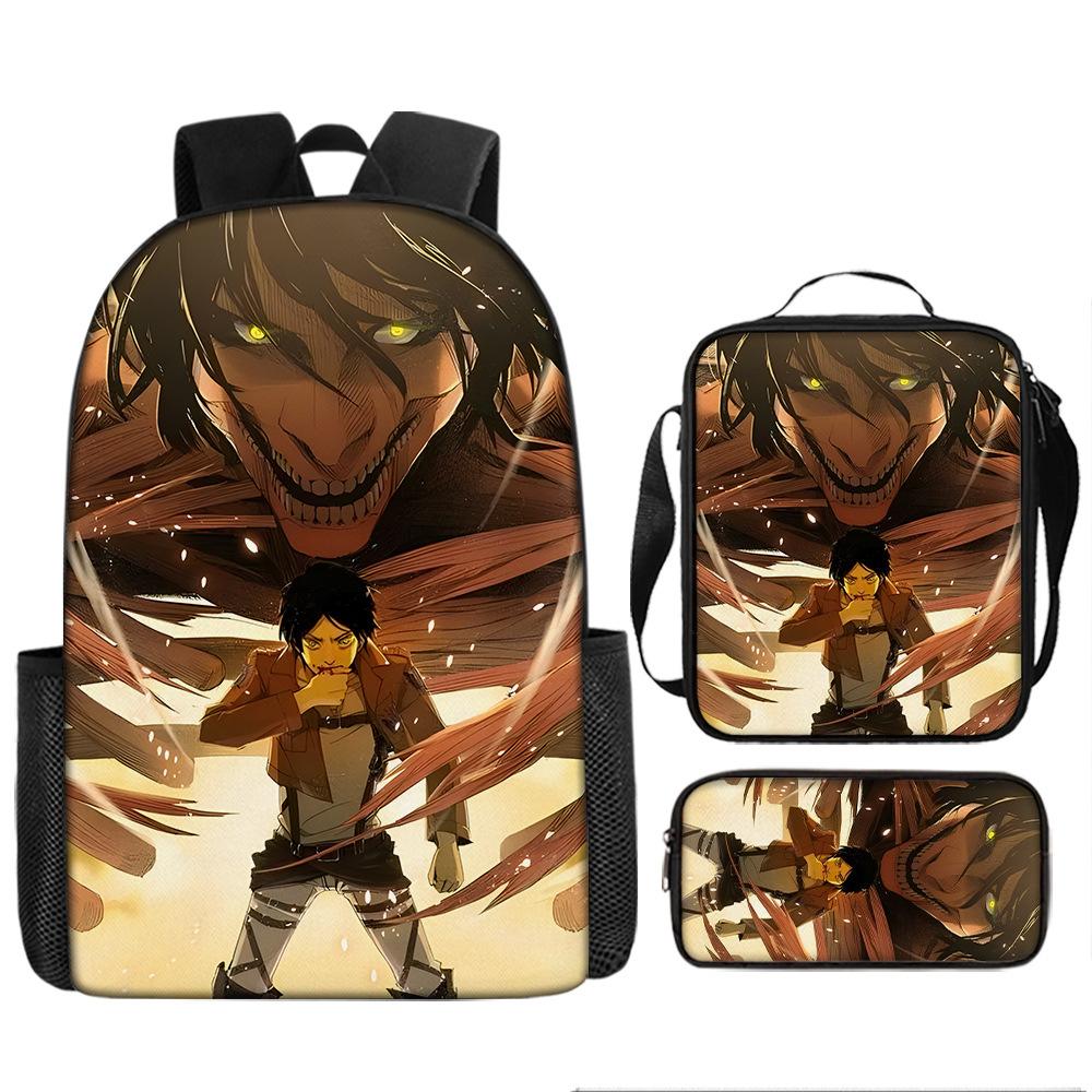 Attack Giant School Bag Anime Men's and Women's Backpacks Student Large Capacity Outdoor Leisure Travel Bag Three-piece Set