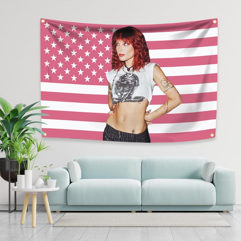 

Halseys American Flag Four Holes Polyester Digital Prints Tapestry Pop Singer Outdoor Indoor Decoration Room Garage Garden 29x37in