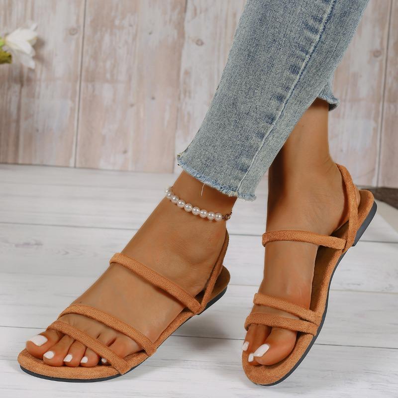 Summer New Korean Style Sandals with Thin Strap, Low Heel and Square Heel Comfortable and Versatile Women's Sandals with Two Straps for Students