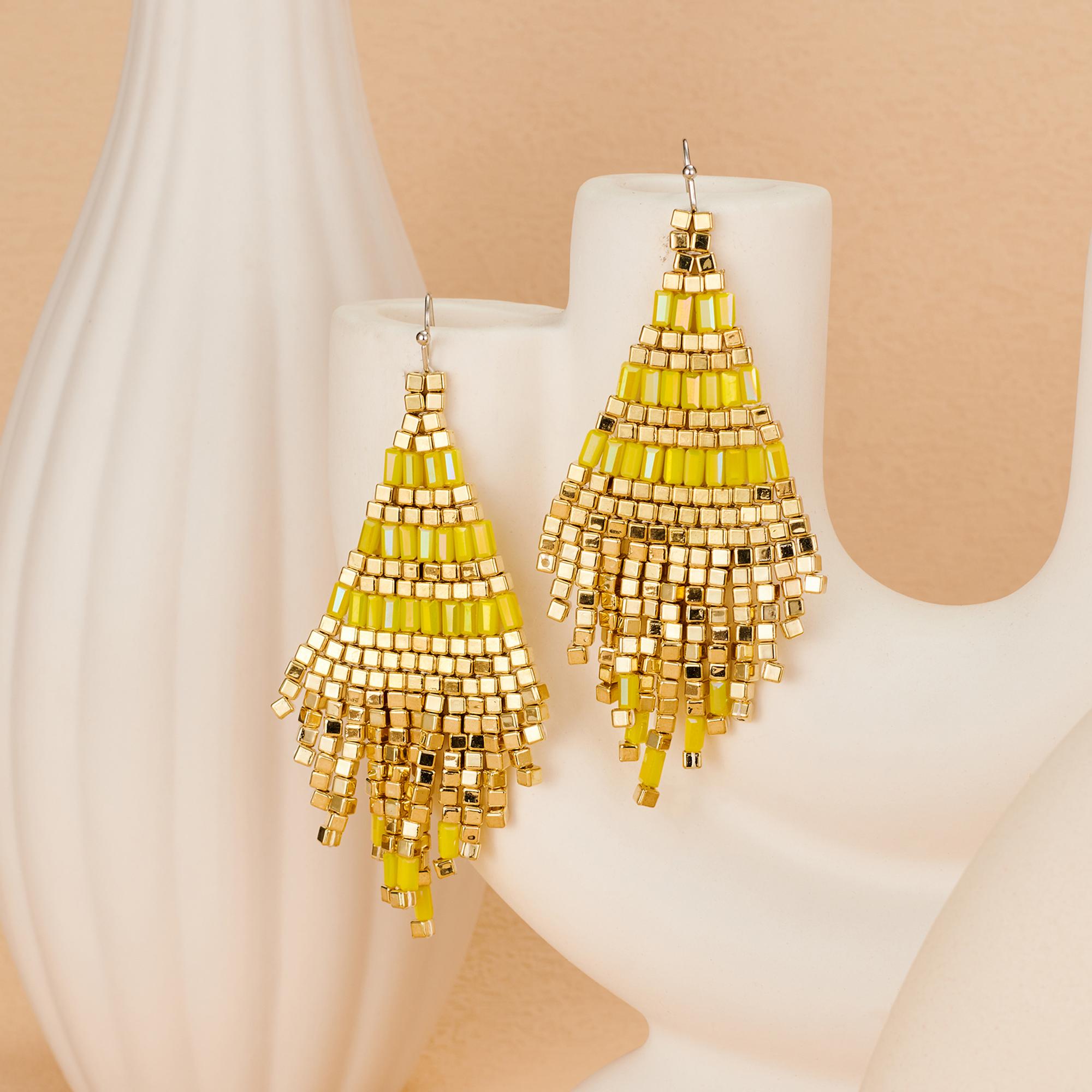 

Cubic Bead Tassel Drop Earrings, Elegant And Fashionable Jewelry Accessories For Women коричневий