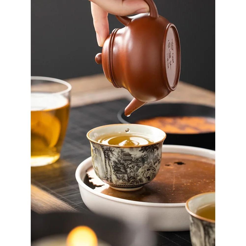 65ML Landscape Ru Kiln Master Cup Household Tea Cup Handmade Tea Bowl Smelling Cup Teaset Supplies Teaware A Cup Of Tea