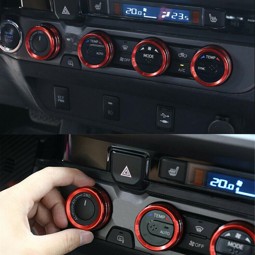 4Pcs Red Car AC Climate Control Ring Knob Trim Cover For Toyota Tacoma 2016-2020
