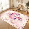 Floral Garden Theme Crystal Velvet Floor Rug Personalized Custom Name Text Warm Carpet Home Decoration