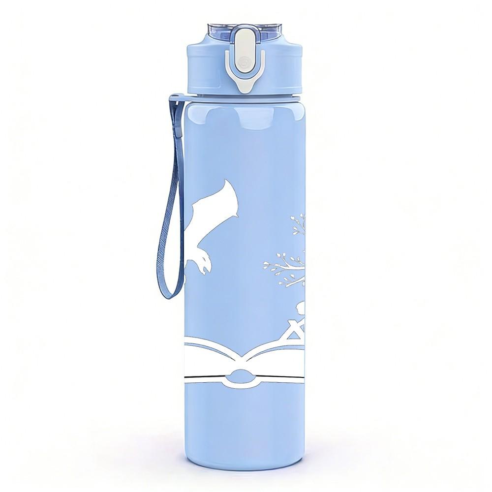 1PC Book White Dragon Silhouette 750ml Color Plastic Sports Water Bottle Leakproof Flip Straw Lid Suitable for Sports Office Home Use