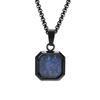 Vnox Mens Necklaces, Geometric Square Natural Stone Shell Pendant, Black Gold Color Stainless Steel Collar