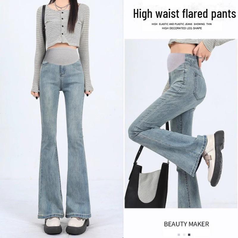 

High-Waist Slimming Maternity Jeans with Elastic Flare - Spring/Autumn Styles 2X Large