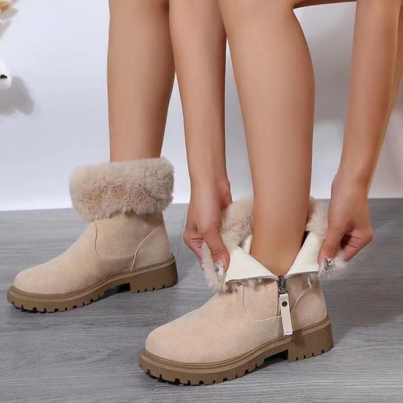 Bottes de neige pour femmes Mode Hiver Nouvel article Tube moyen avec polaire épaisse et chaussures en coton chaud Fourrure intégrée Bottes d'hiver pour femmes